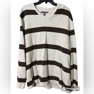 Old‎ Navy V Neck Brown Striped Rugby Long Sleeve Cotton Top Size XL Y2K Preppy